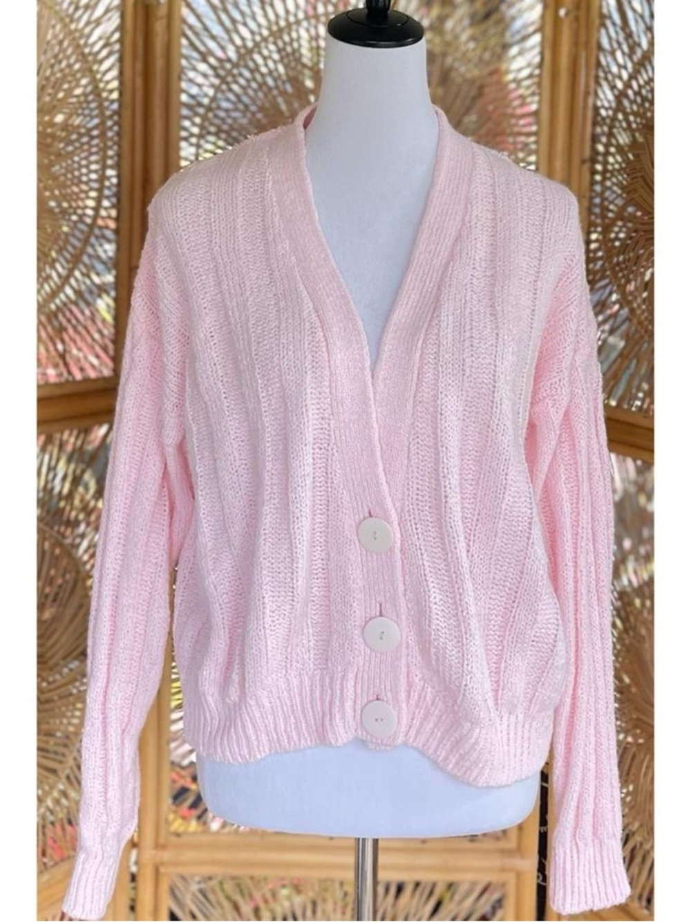 Vintage Pink Cardigan Cozy Knit Soft Girl Balletcore Sweater Cottagecore Granny - Picture 3 of 6